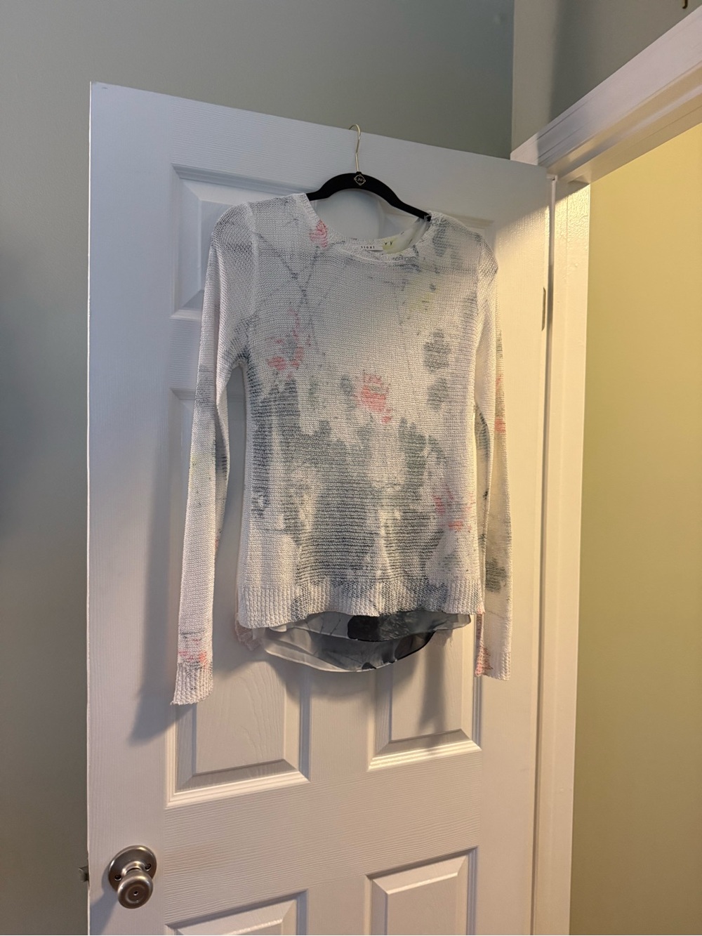Sioni White Long-Sleeve Tie-Dye Top with Pink & Gray Accents